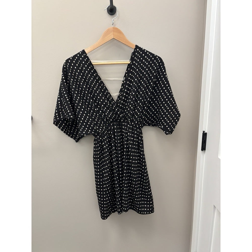 Sage made in USA vintage dress size small black and white white deep V mini dres